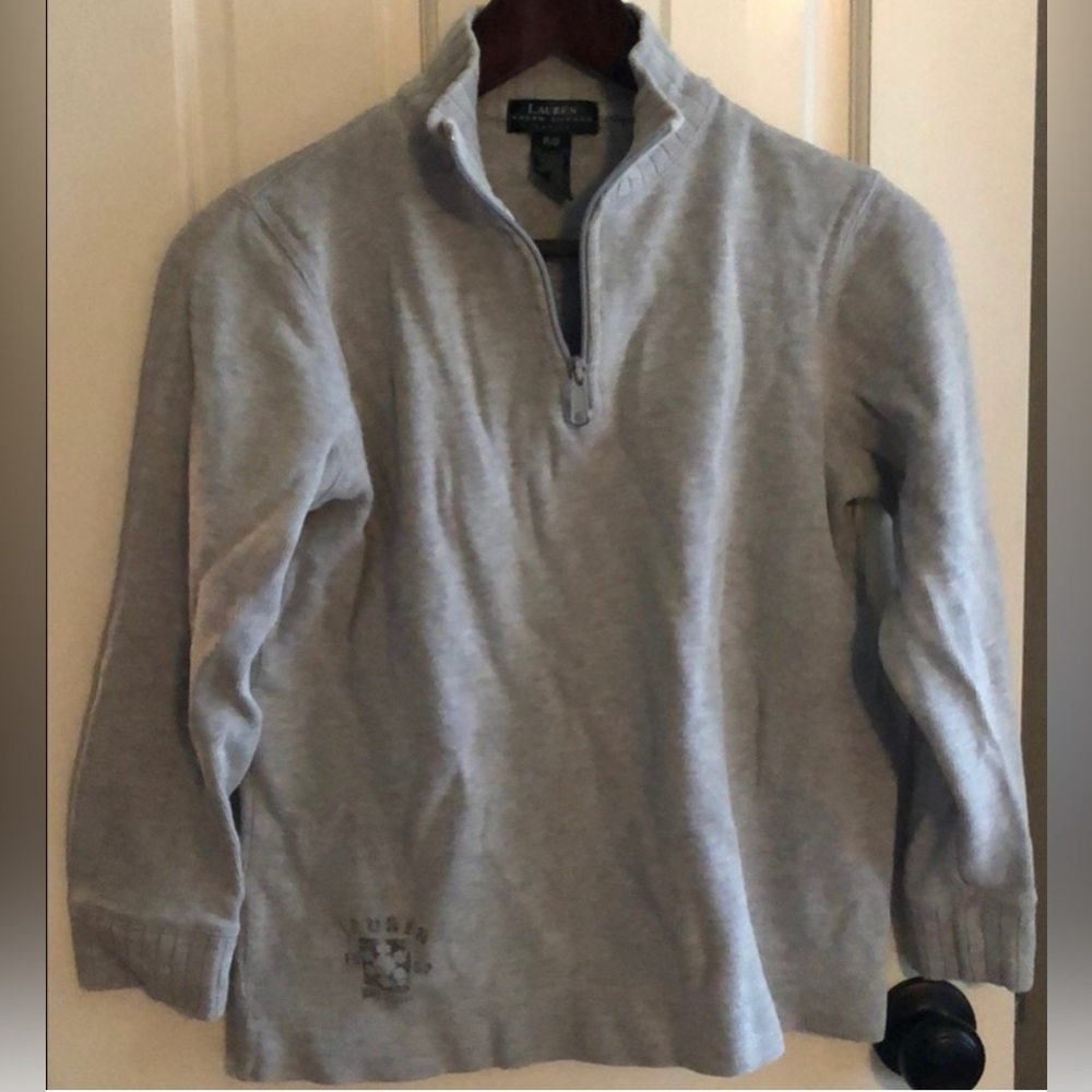 LADIES LAUREN RALPH LAUREN PETITE VINTAGE GRAY HALF-ZIP PULL-OVER SWEATER - P
